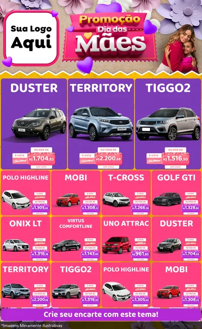 Modelo de Encarte para Encarte Grande com o tema Promoção Dia das Mães para Concessionaria de Carros