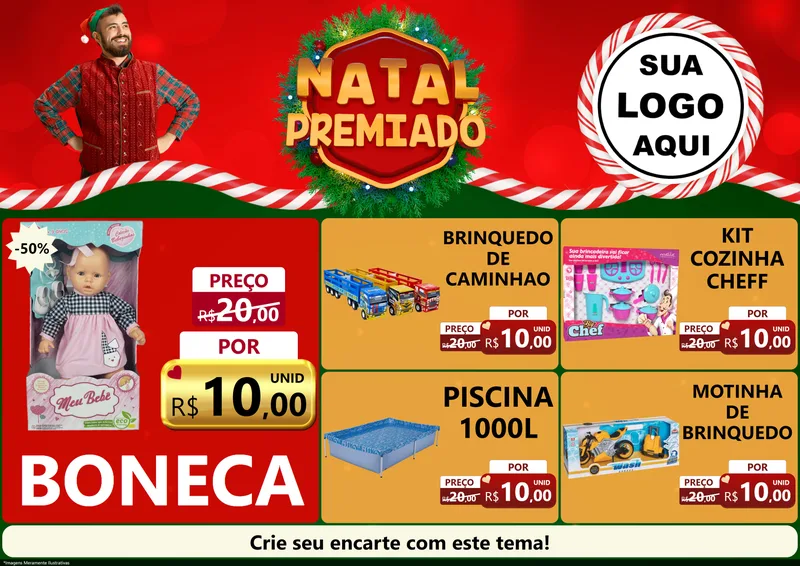 Modelo de Encarte para Encarte A4 Horizontal com o tema Natal Premiado para Brinquedos