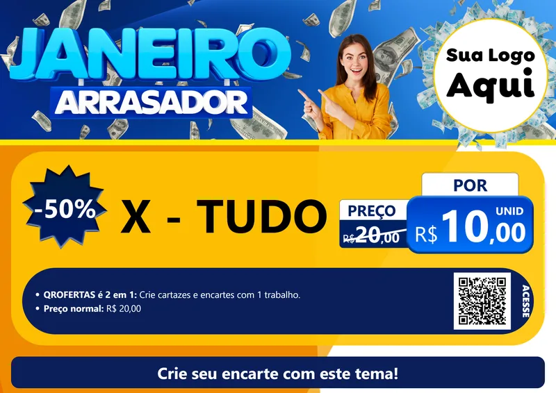 Modelo de Cartaz para Cartaz A4 Horizontal com o tema Janeiro Arrasador para Hamburgueria