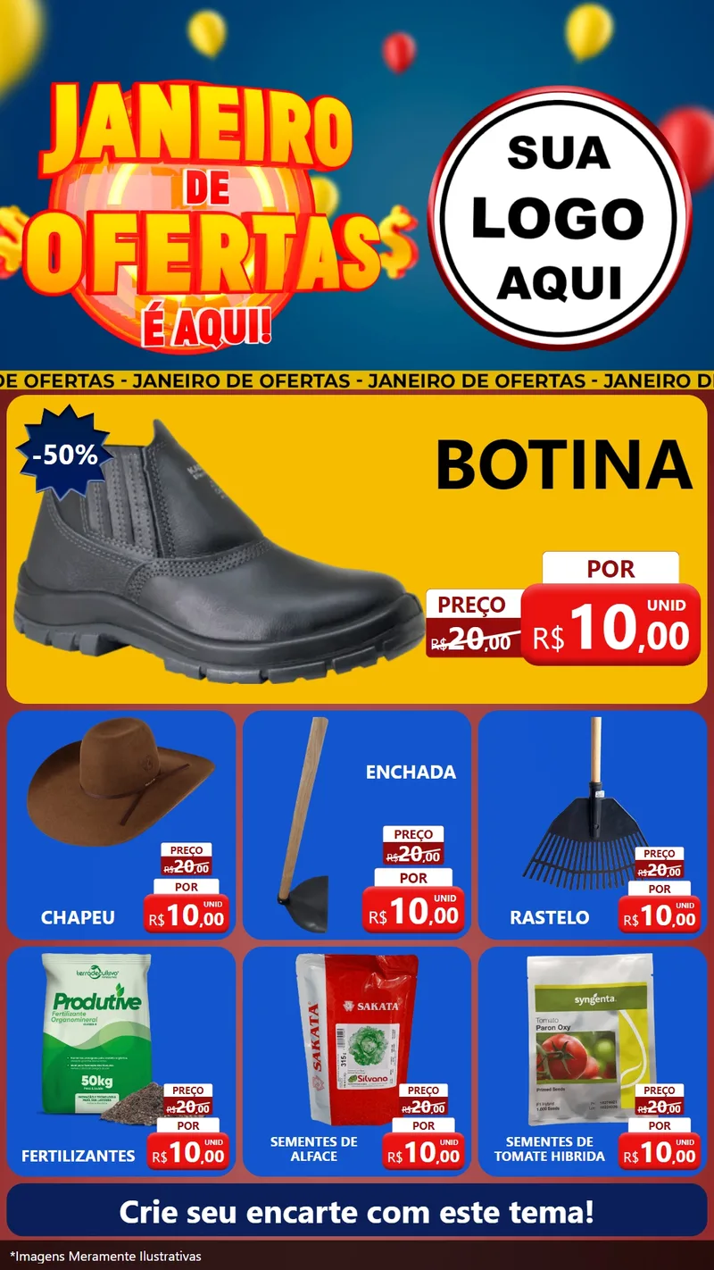 Modelo de Rede Social para Stories com o tema Janeiro de Ofertas É Aqui! para Agropecuária