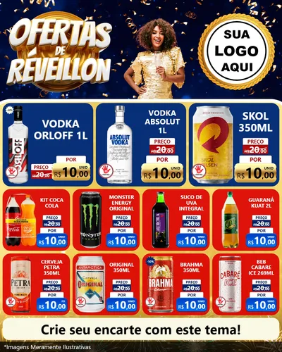 Modelo de Rede Social para Feed Instagram com o tema Ofertas de Réveillon para Distribuidora de bebidas