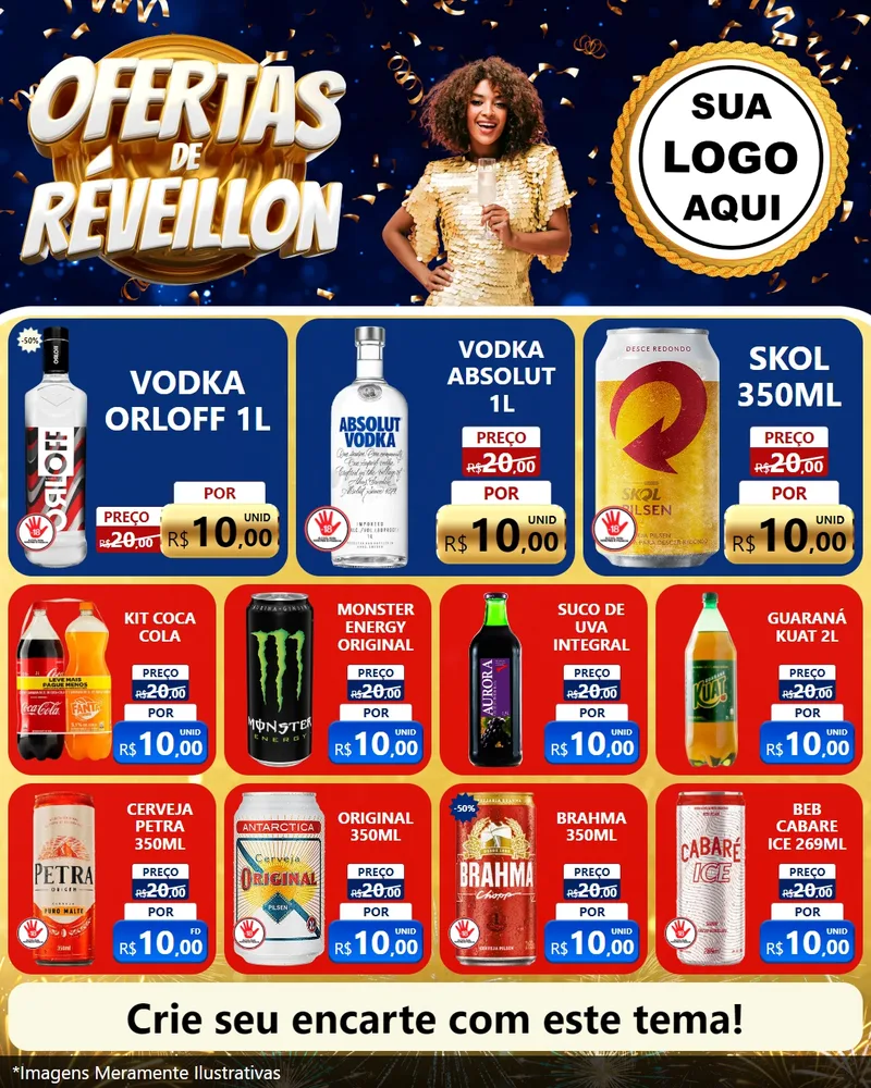 Modelo de Rede Social para Feed Instagram com o tema Ofertas de Réveillon para Distribuidora de bebidas
