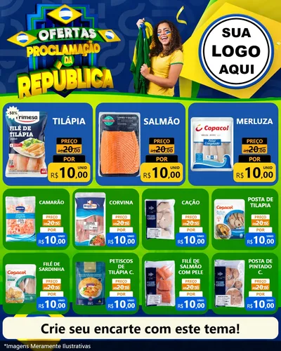 Modelo de Rede Social para Feed Instagram com o tema Ofertas Proclamação da República para Peixaria
