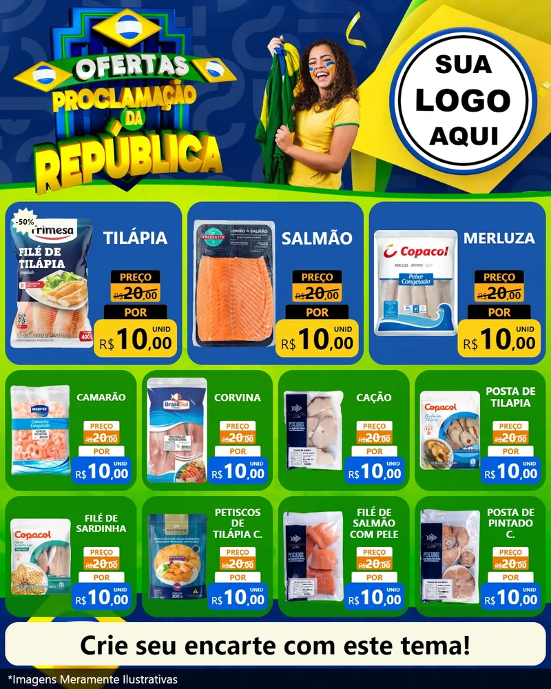 Modelo de Rede Social para Feed Instagram com o tema Ofertas Proclamação da República para Peixaria