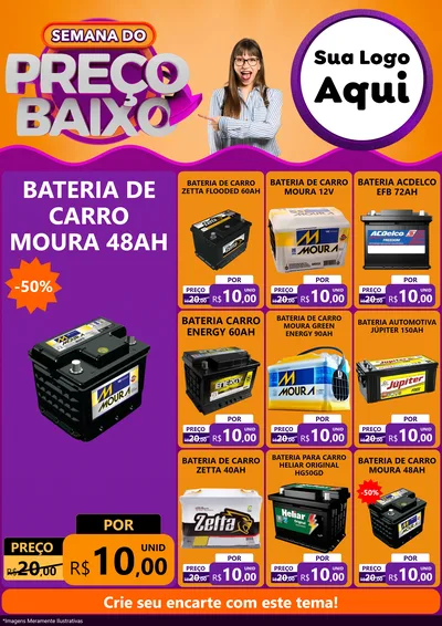 Modelo de Encarte para Encarte A4 Vertical com o tema Semana do Preço Baixo para Baterias Elétricas
