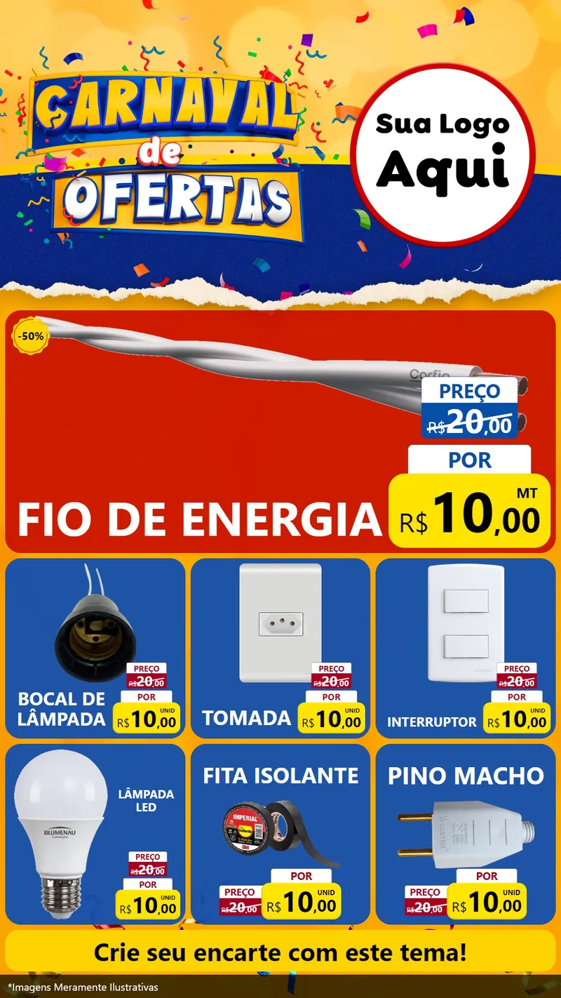 Modelo de Rede Social para Stories com o tema Carnaval de Ofertas para Materiais Elétricos