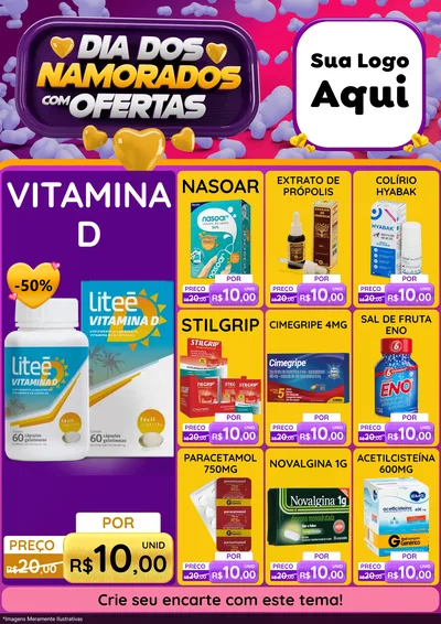 Modelo de Encarte para Encarte A4 Vertical com o tema Dia Dos Namorados Com Ofertas para Farmácia