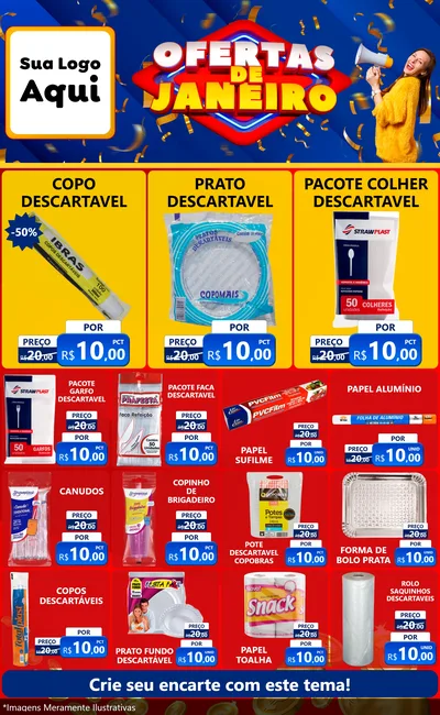 Modelo de Encarte para Encarte Grande com o tema Ofertas de Janeiro para Embalagens