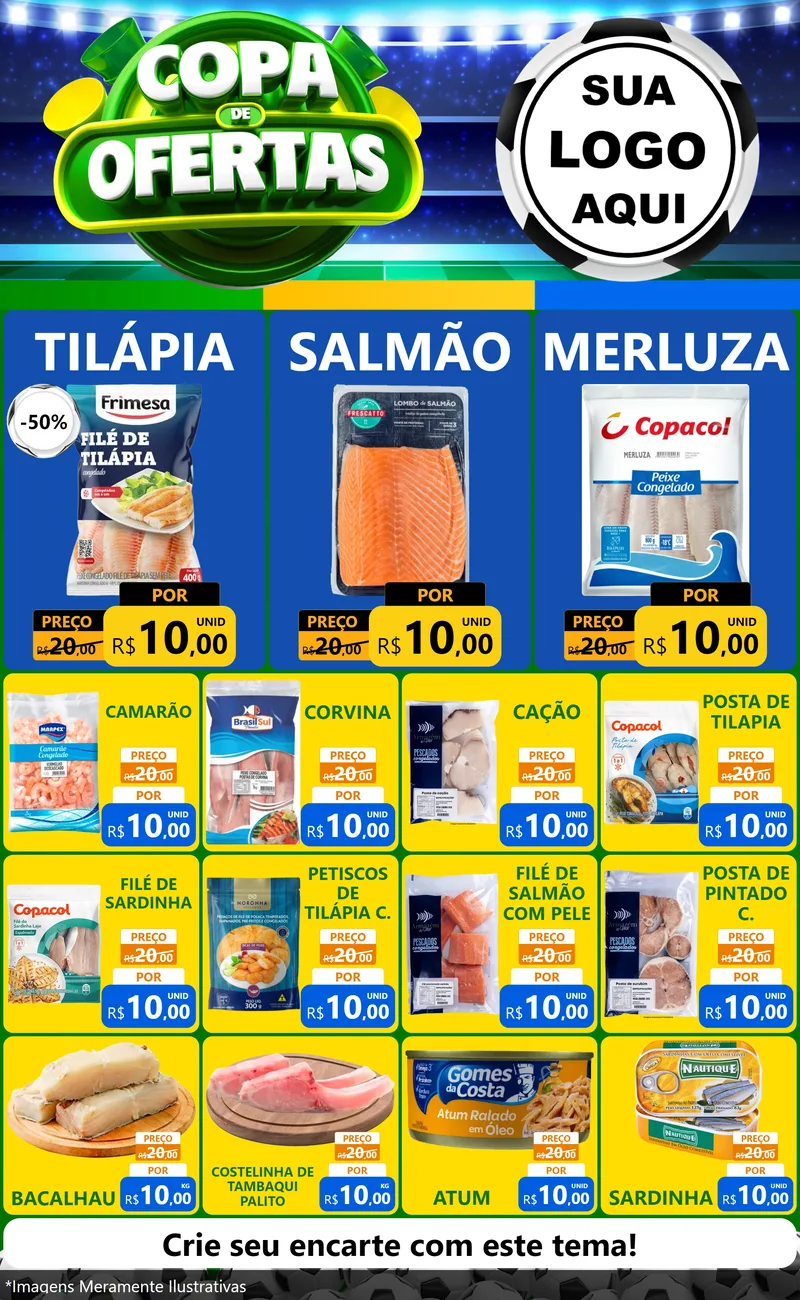 Modelo de Encarte para Encarte Grande com o tema Copa de Ofertas para Peixaria