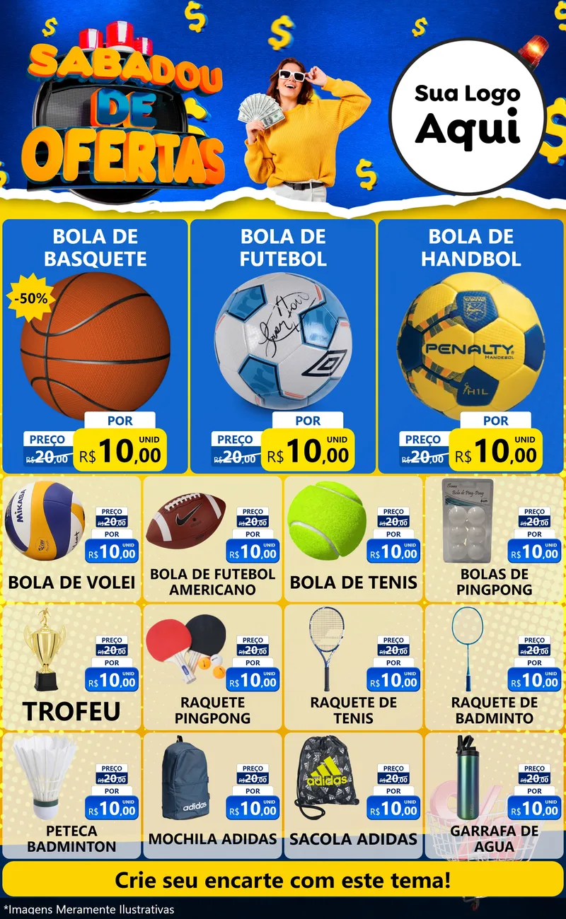 Modelo de Encarte para Encarte Grande com o tema Sabadou de Ofertas para Artigos Esportivos