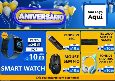 Modelo de Encarte para Encarte A4 Horizontal com o tema Aniversário para Informática