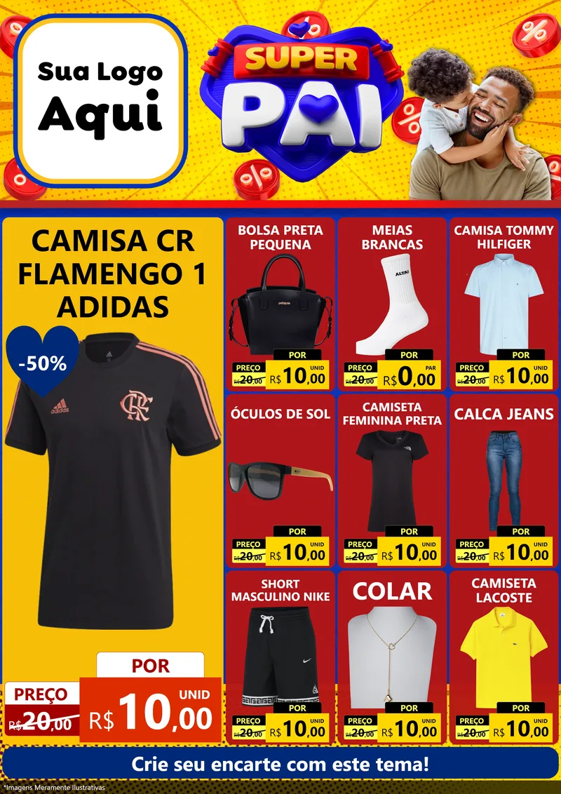 Modelo de Encarte para Encarte A4 Vertical com o tema Super Pai para Roupas e acessórios
