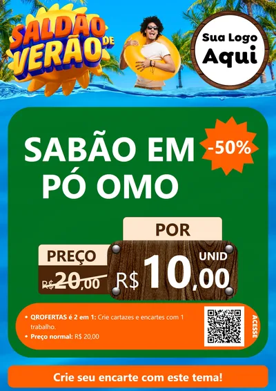 Modelo de Cartaz para Cartaz A4 Vertical com o tema Saldão de Verão para Produtos de Limpeza