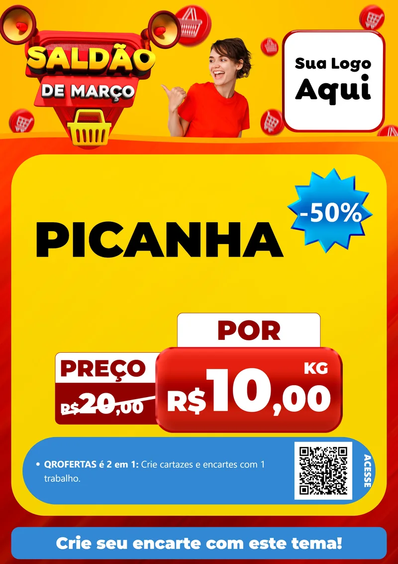 Modelo de Cartaz para Cartaz A4 Vertical com o tema Saldão de Março para Açougue