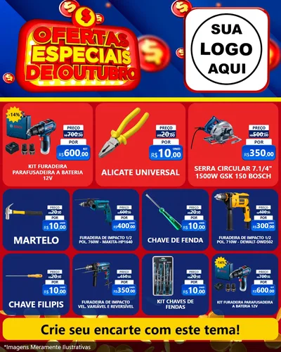 Modelo de Rede Social para Feed Instagram com o tema Ofertas Especiais de Outubro para Maquinas e Ferramentas