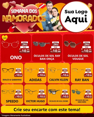 Modelo de Rede Social para Feed Instagram com o tema Semana dos Namorados para Óticas