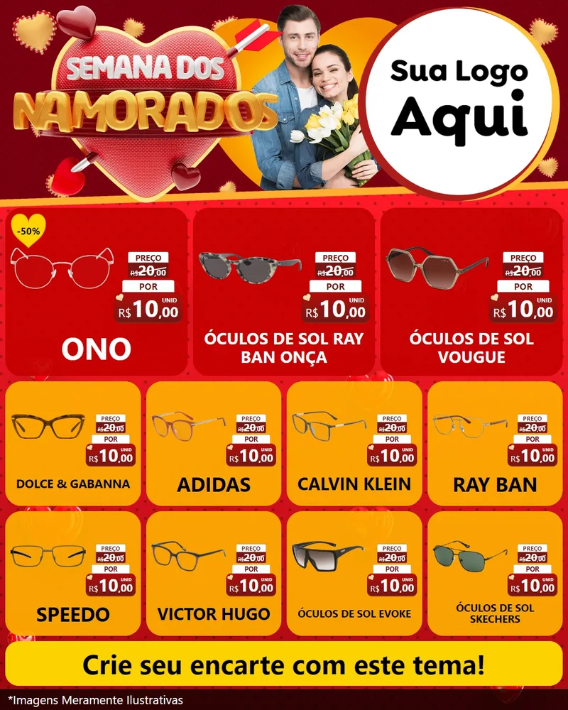 Modelo de Rede Social para Feed Instagram com o tema Semana dos Namorados para Óticas