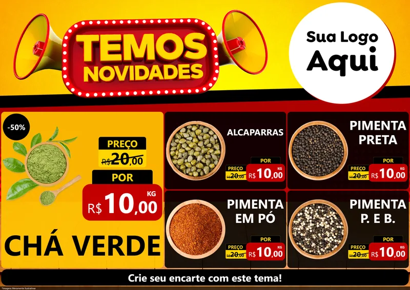 Modelo de Encarte para Encarte A4 Horizontal com o tema Temos Novidades para Produtos Naturais