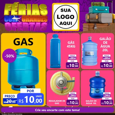 Modelo de Rede Social para Feed Facebook com o tema Férias com Grandes Ofertas para Água e gás