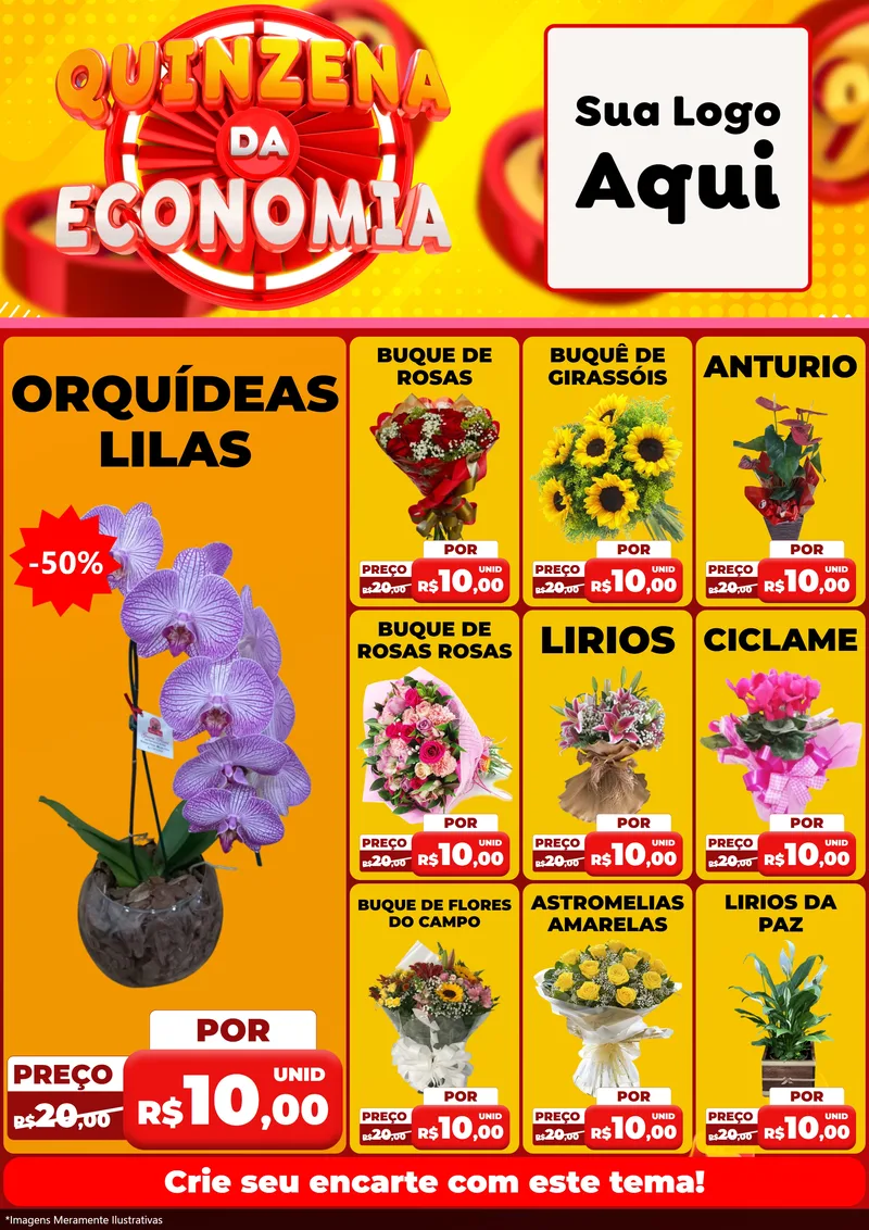 Modelo de Encarte para Encarte A4 Vertical com o tema Quinzena Da Economia para Floricultura e jardim