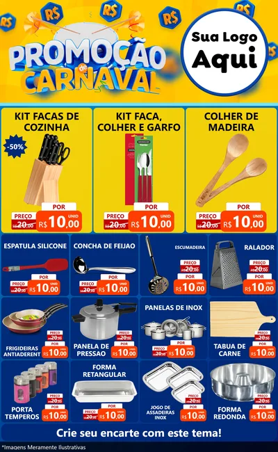 Modelo de Encarte para Encarte Grande com o tema Promoção de Carnaval para Utilidades Domésticas