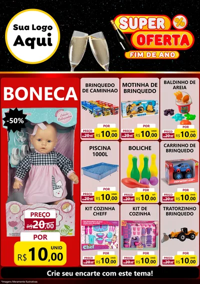 Modelo de Encarte para Encarte A4 Vertical com o tema Super Oferta Fim de Ano para Brinquedos