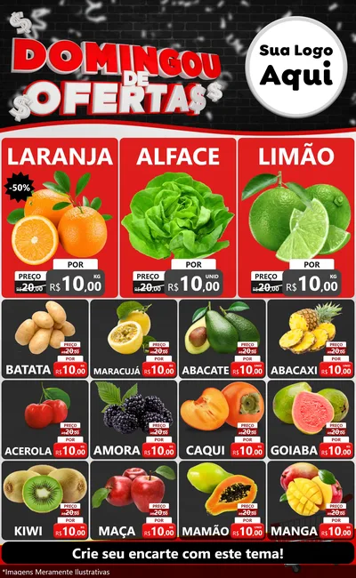 Modelo de Encarte para Encarte Grande com o tema Domingou de Ofertas para Hortifrúti