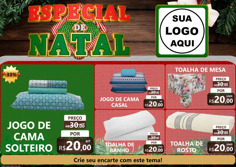 Modelo de Encarte para Encarte A4 Horizontal com o tema Especial de Natal para Cama, Mesa e Banho
