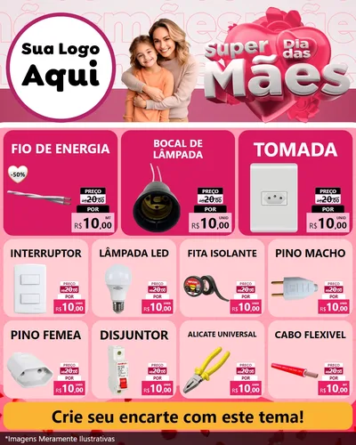 Modelo de Rede Social para Feed Instagram com o tema Super Dia Das Mães para Materiais Elétricos