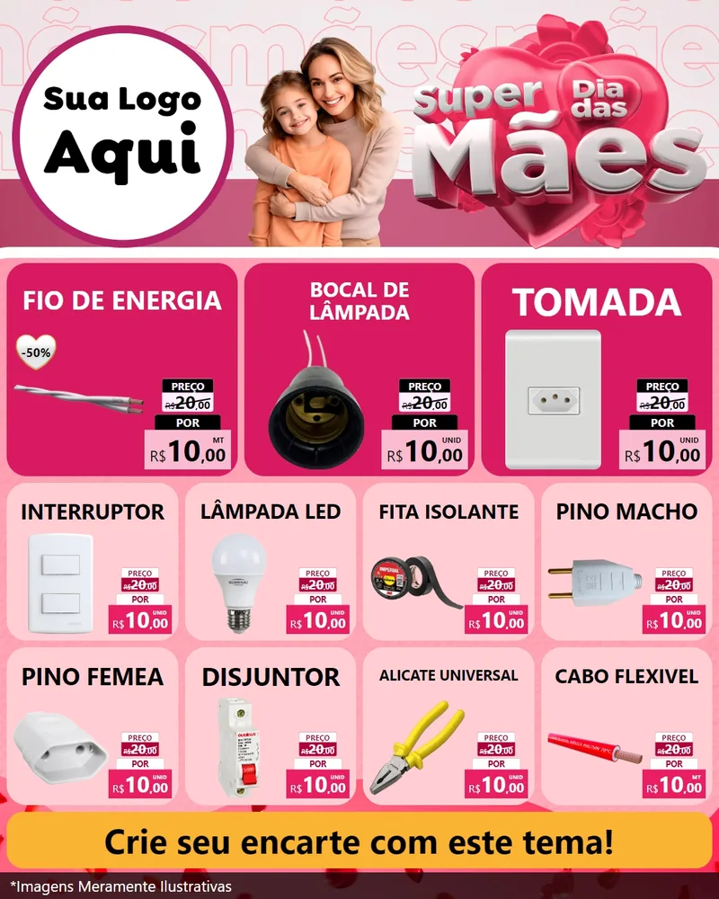 Modelo de Rede Social para Feed Instagram com o tema Super Dia Das Mães para Materiais Elétricos