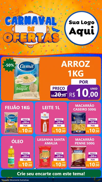 Modelo de Rede Social para Stories com o tema Carnaval de Ofertas para Supermercado