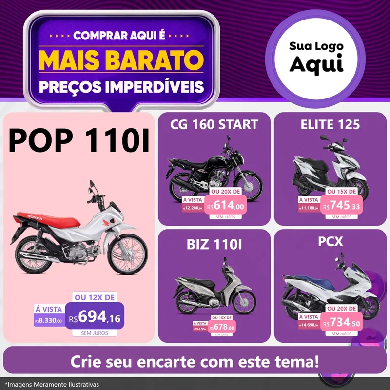 Modelo de Rede Social para Feed Facebook com o tema Mais Barato para Concessionaria de Motos