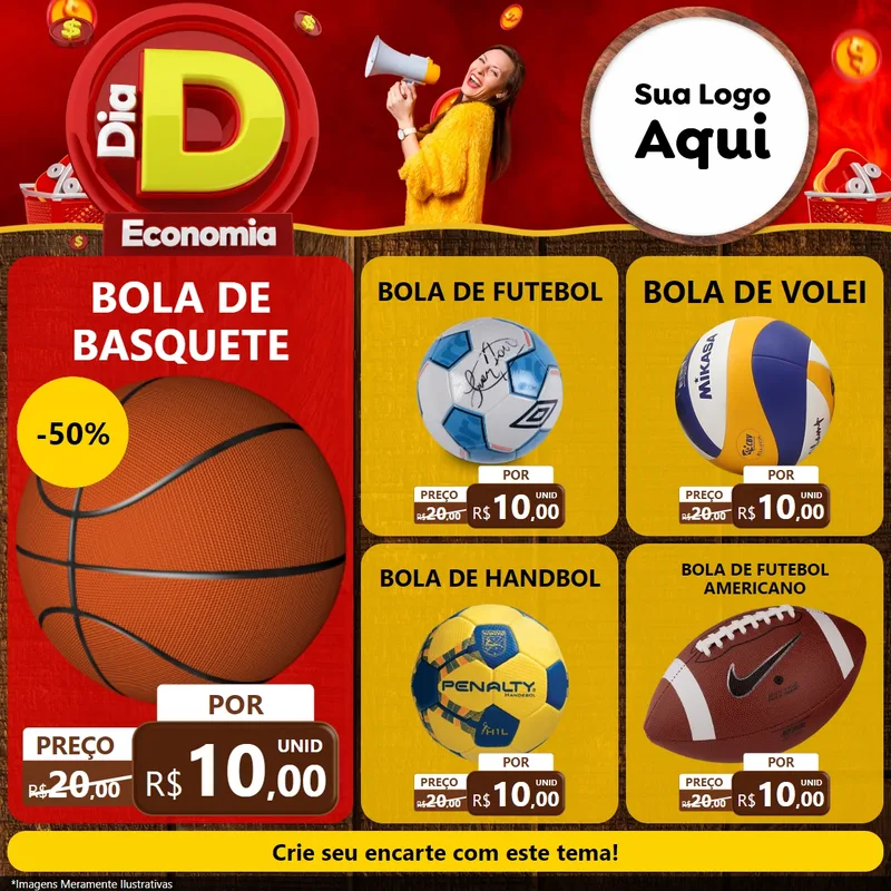 Modelo de Rede Social para Feed Facebook com o tema Dia D Economia para Artigos Esportivos
