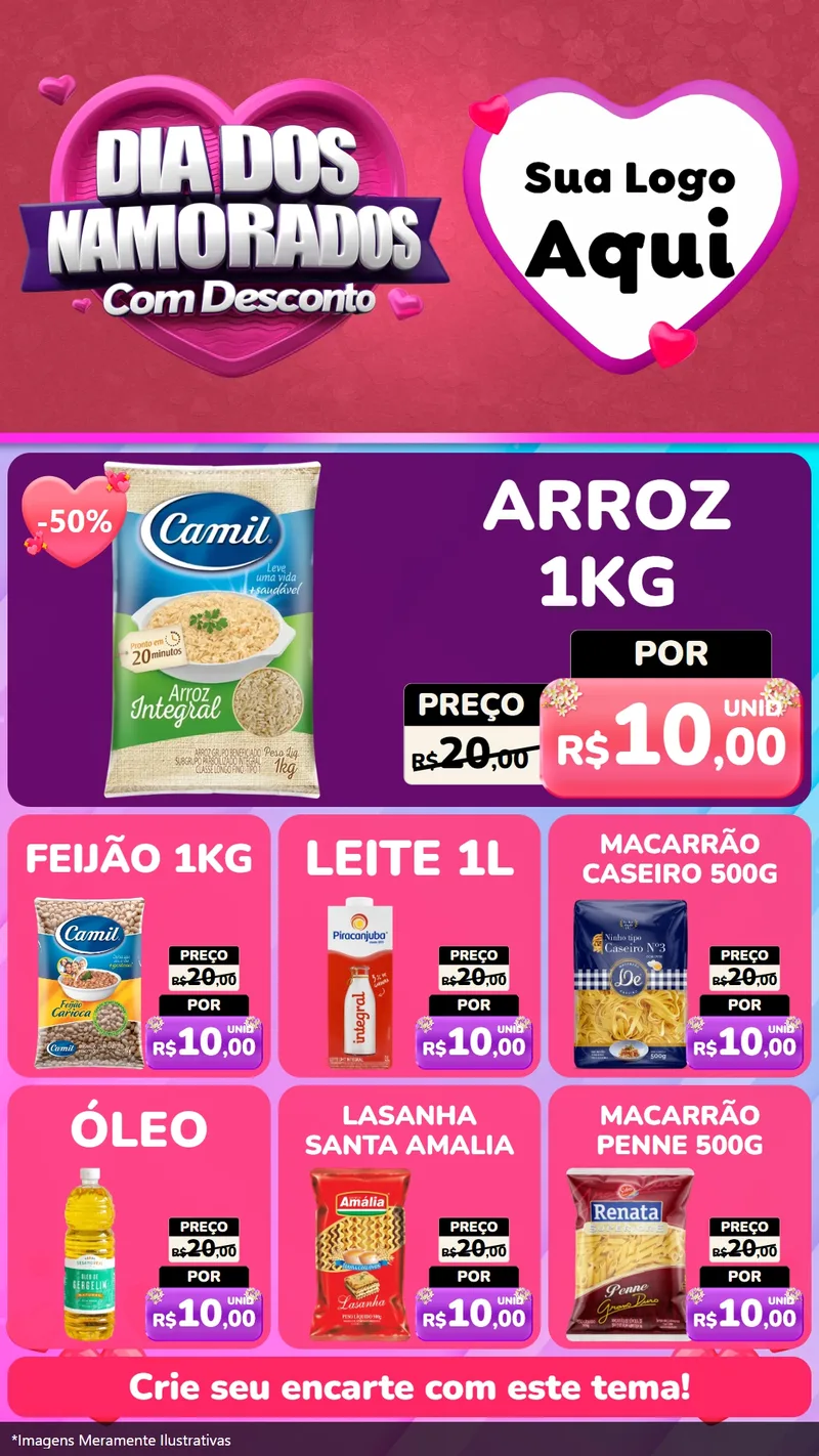 Modelo de Rede Social para Stories com o tema Dia Dos Namorados Com Desconto para Supermercado