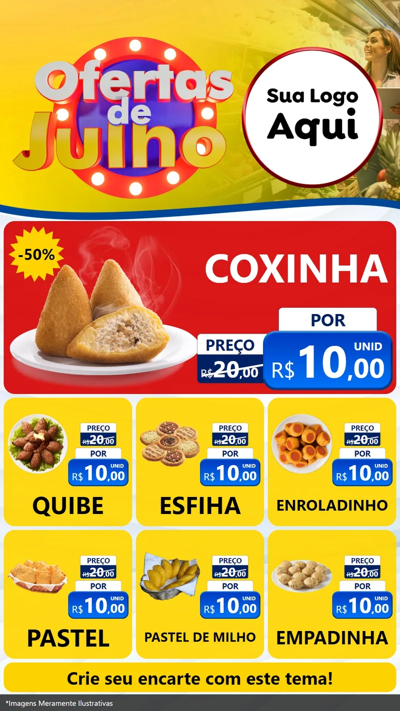 Modelo de Rede Social para Stories com o tema Ofertas de Julho para Salgadaria