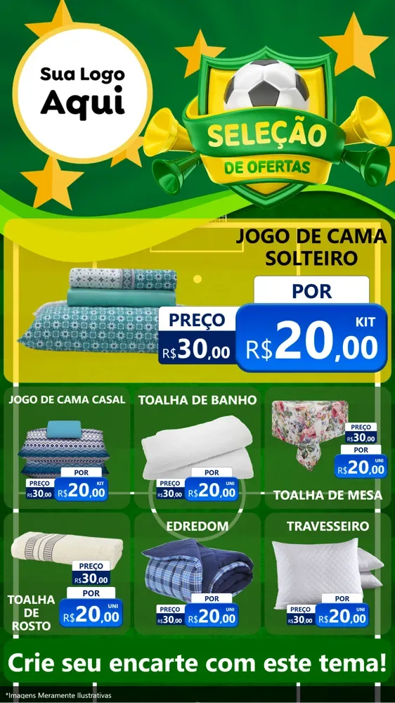 Modelo de Rede Social para Stories com o tema Seleção de Ofertas - Copa para Cama, Mesa e Banho