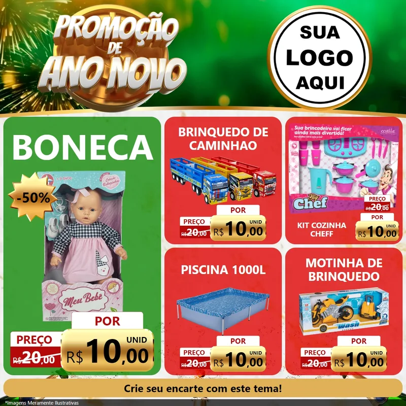 Modelo de Rede Social para Feed Facebook com o tema Promoção de Ano Novo para Brinquedos