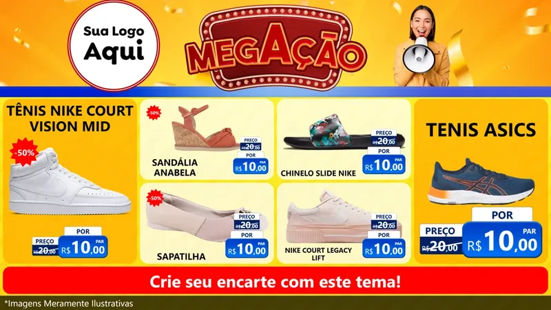 Modelo de TV para TV Horizontal com o tema Mega Ação para Calçados
