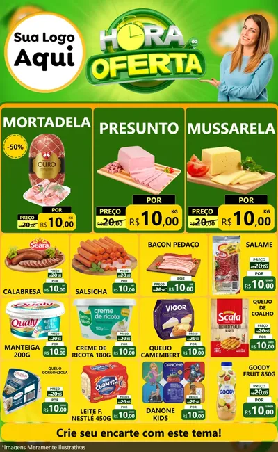 Modelo de Encarte para Encarte Grande com o tema Hora da Oferta para Frios e Laticínios