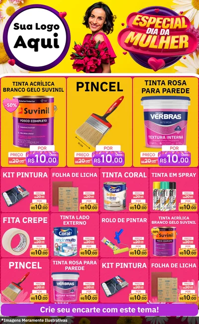Modelo de Encarte para Encarte Grande com o tema Especial Dia da Mulher para Tintas e Ferramentas