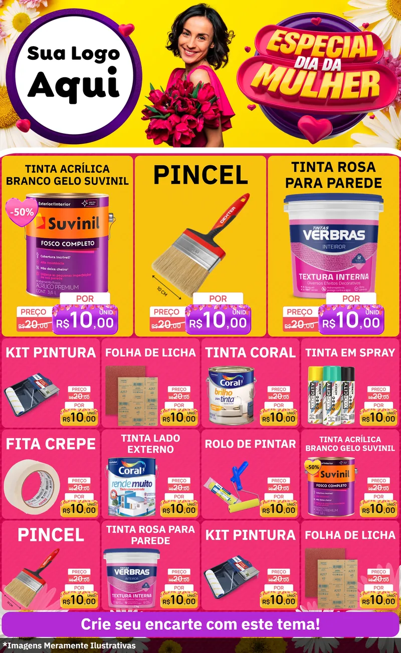 Modelo de Encarte para Encarte Grande com o tema Especial Dia da Mulher para Tintas e Ferramentas