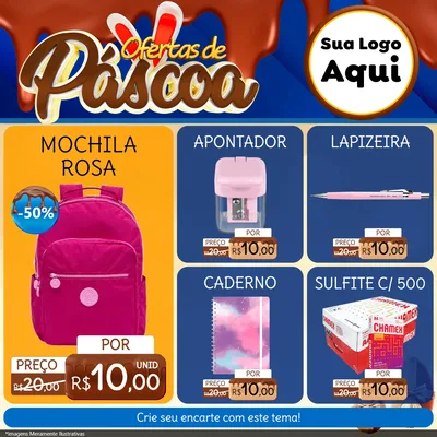 Modelo de Rede Social para Feed Facebook com o tema Ofertas de Páscoa para Papelaria