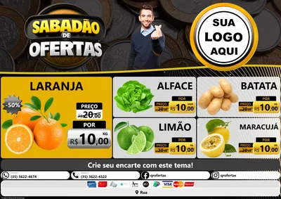 Modelo de Encarte para Encarte A4 Horizontal com o tema Sabadão de Ofertas para Hortifrúti