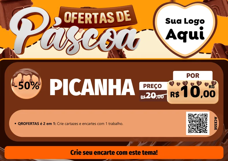 Modelo de Cartaz para Cartaz A4 Horizontal com o tema Ofertas de Páscoa para Açougue