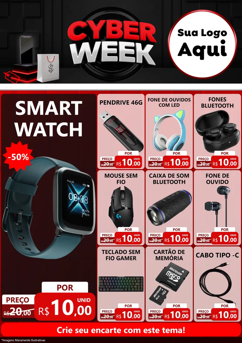 Modelo de Encarte para Encarte A4 Vertical com o tema Cyber Week para Informática