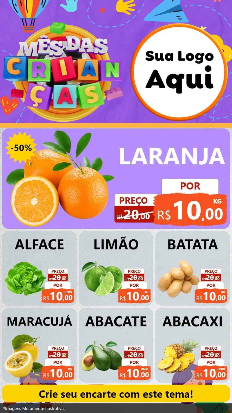 Modelo de Rede Social para Stories com o tema Mês Das Crianças para Hortifrúti