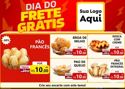 Modelo de Encarte para Encarte A4 Horizontal com o tema Dia do Frete Grátis para Padaria