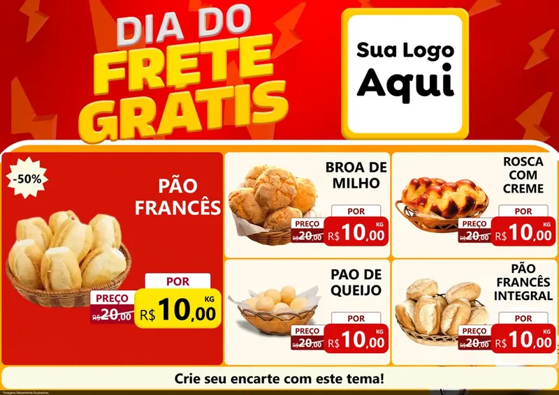 Modelo de Encarte para Encarte A4 Horizontal com o tema Dia do Frete Grátis para Padaria