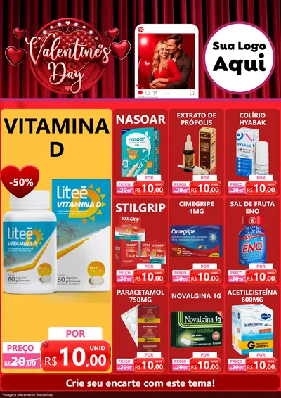Modelo de Encarte para Encarte A4 Vertical com o tema Valentine's Day para Farmácia