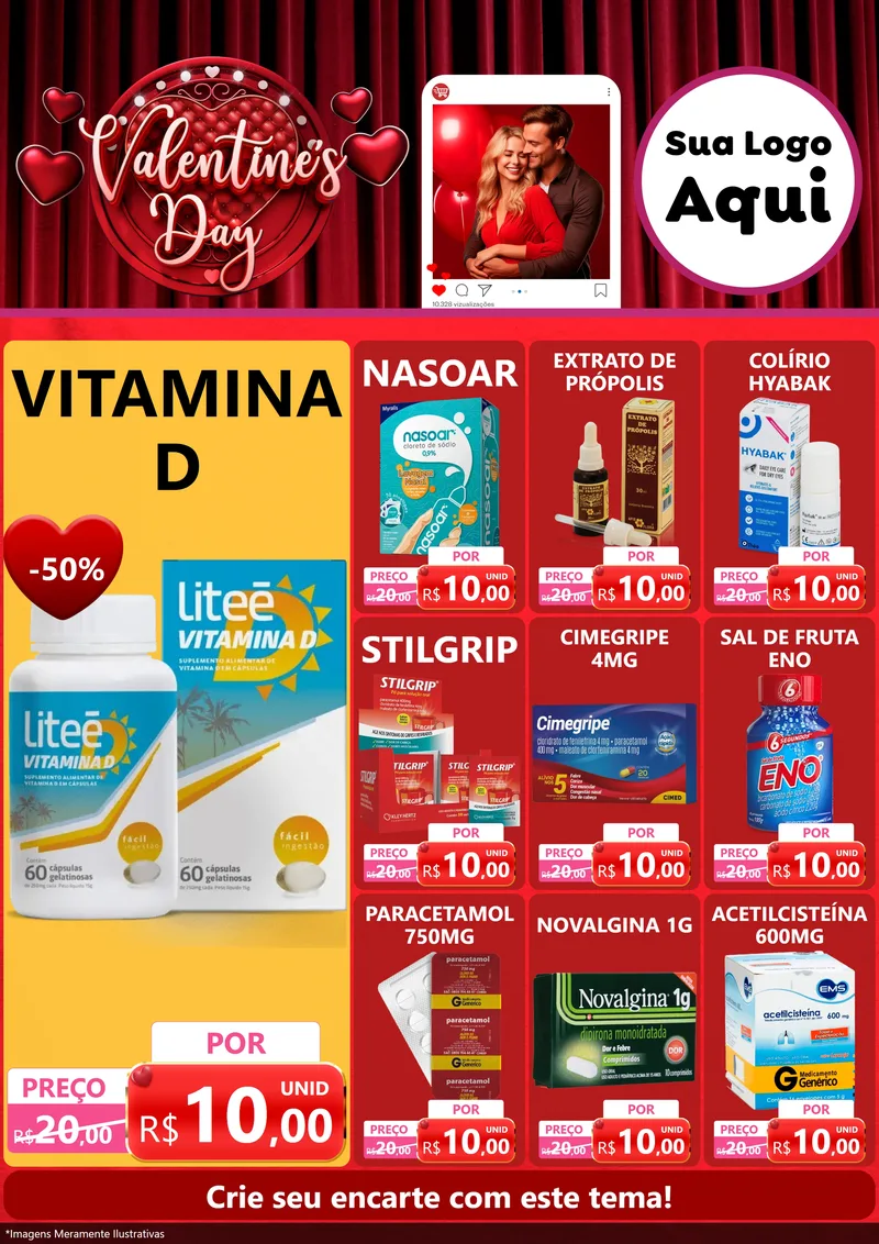 Modelo de Encarte para Encarte A4 Vertical com o tema Valentine's Day para Farmácia